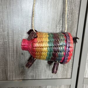 Woven Rainbow Pig Bag Shoulder Strap Basket